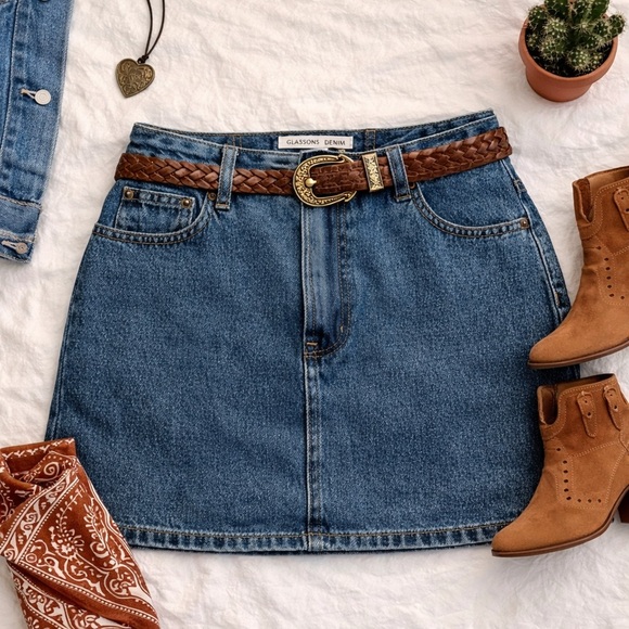 Glassons Dresses & Skirts - Glassons Denim Mini Skirt Size 6 Blue Classic A-Line Jean Skirt Casual Y2K